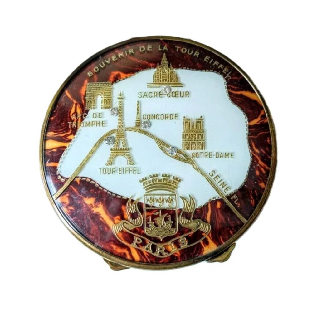 Vintage 50s Compact Paris Souvenir Purse Pocket Mirror Eiffel Tower France Frenc